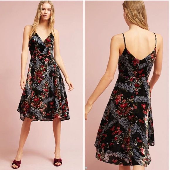 Anthropologie Floral Burnout Slip Dress NWT M